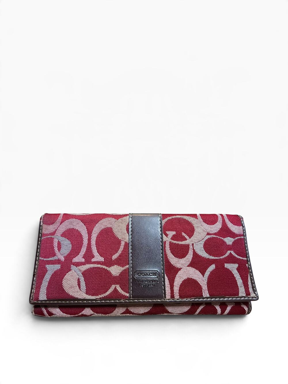 Coach Op Art Signature Jacquard Checkbook Wallet Red